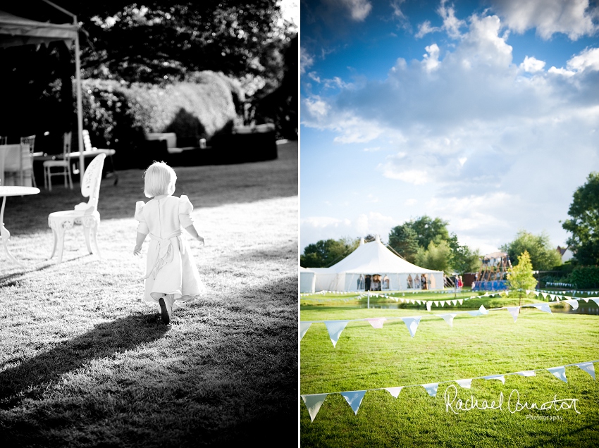 Professional photograph of wedding bunting outside wedding marquee