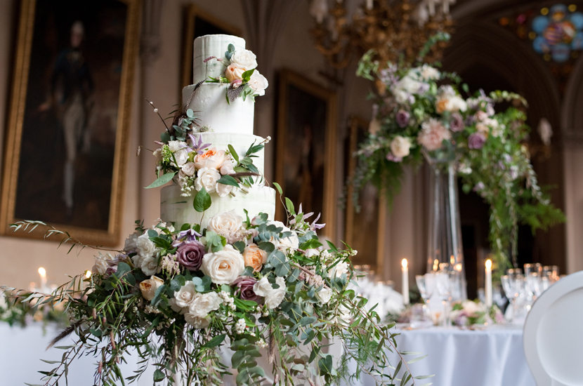 Spectaculr cake and floral arrangement at Belvoir Castle