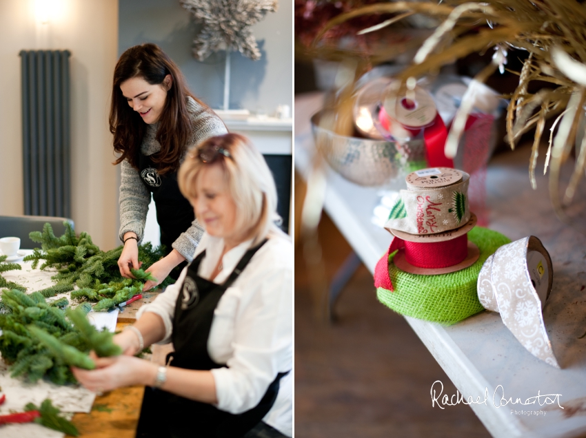 Professional colour photograph of Christmas Wreath making with Sophie's Flower Co at Chequers Inn, Woolsthorpe by Rachael Connerton Photography