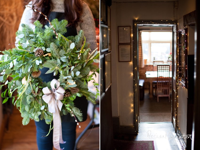 Professional colour photograph of Christmas Wreath making with Sophie's Flower Co at Chequers Inn, Woolsthorpe by Rachael Connerton Photography