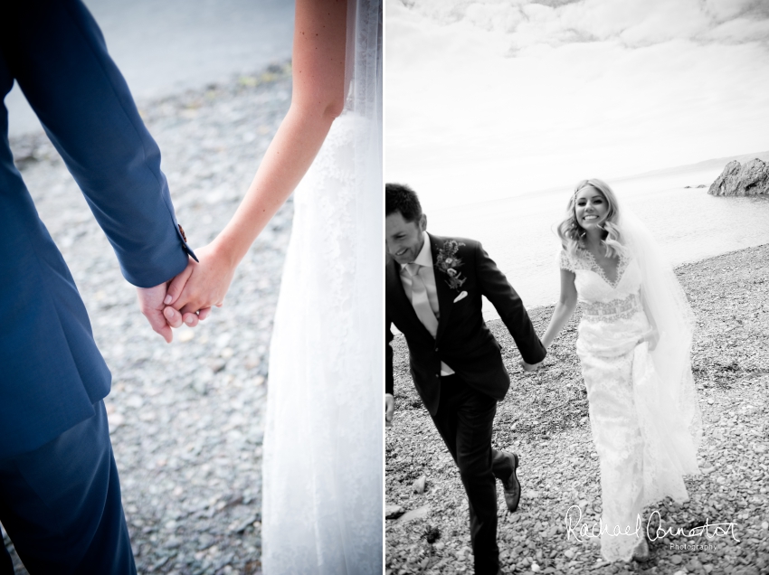 Professional colour photograph of Holly and Chris' Cornwall beach wedding at Palhawn Fort by Rachael Connerton Photography