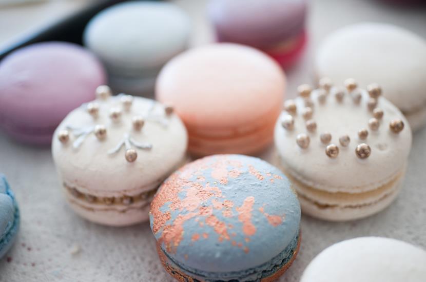 Professional colour photograph of macarons