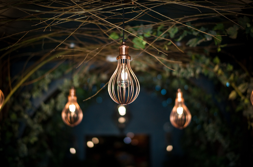 Professional colour photograph of lighting at The Balloon Bar, The Engine Yard