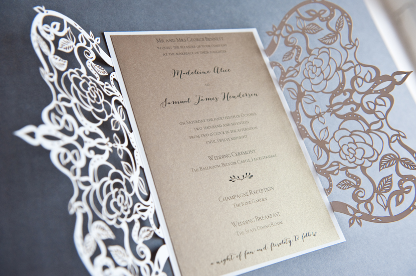 Professional colour photograph of wedding stationery